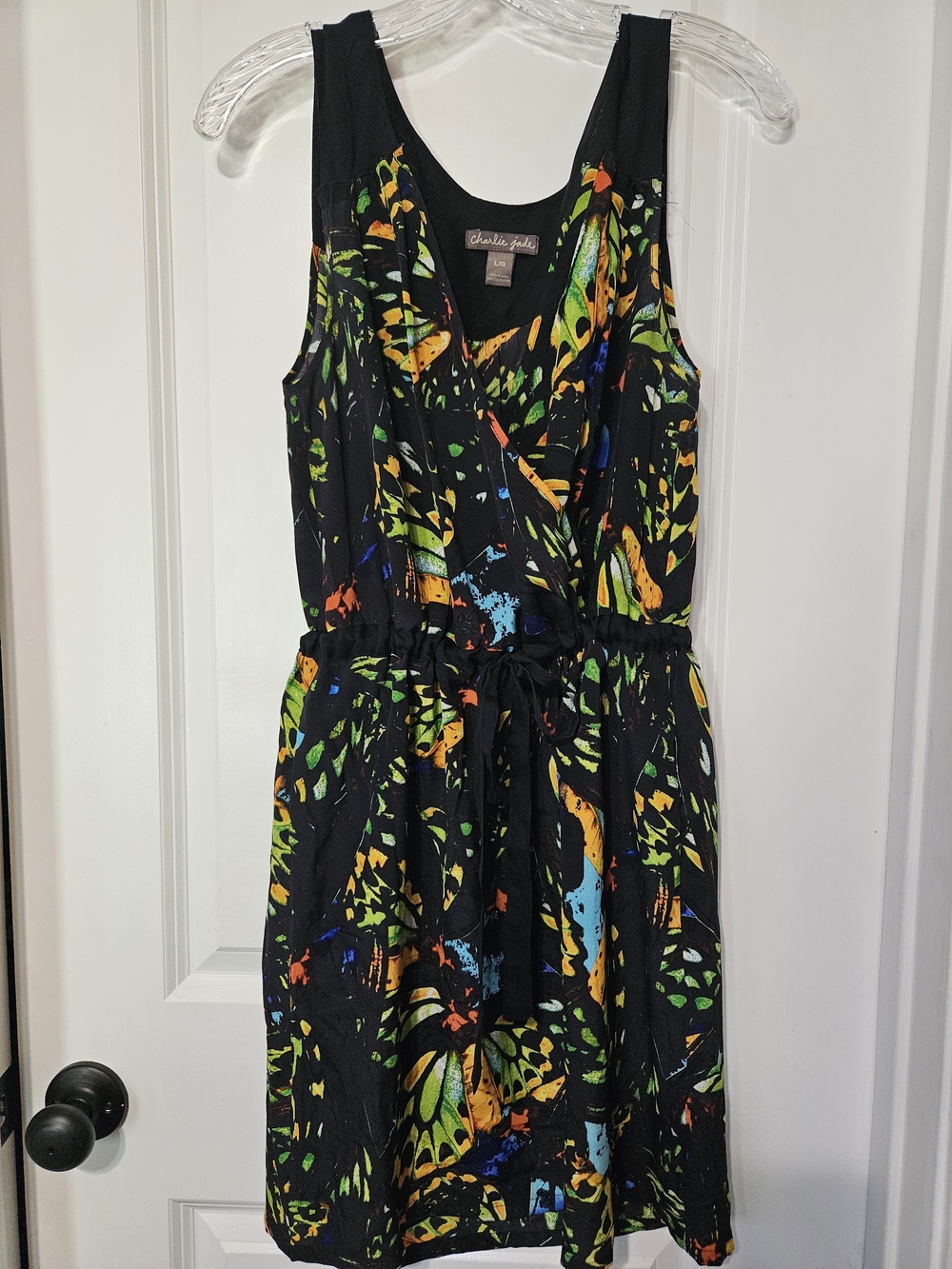 charlie jade Black Sleeveless Printed Drawstring Mini Dress